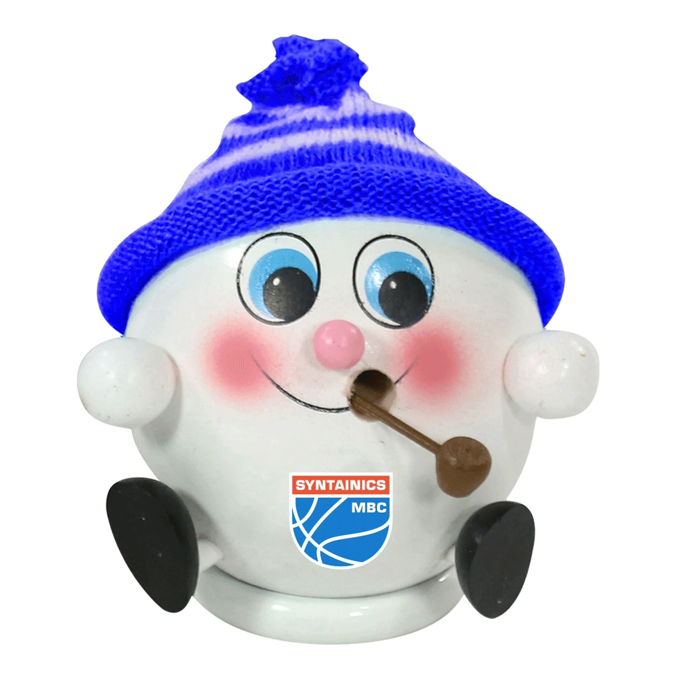 Holzfigur Schneeball blau/weiß